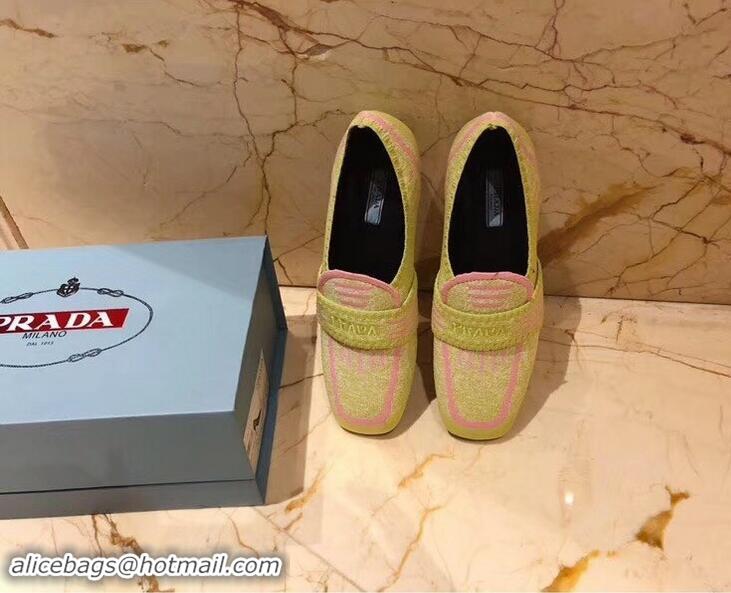 Hot Style Prada Geometric Pattern Semi-stretch Jacquard Knit Fabric Loafers P94851 Green 2019