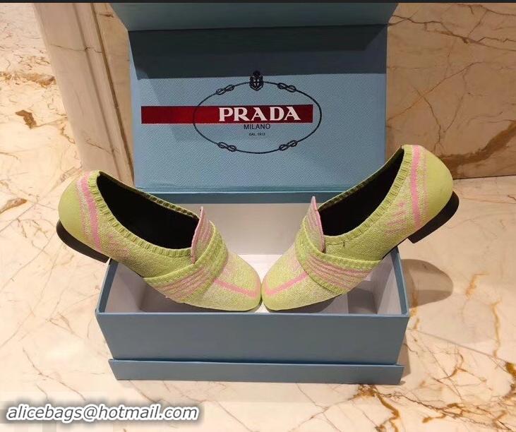 Hot Style Prada Geometric Pattern Semi-stretch Jacquard Knit Fabric Loafers P94851 Green 2019