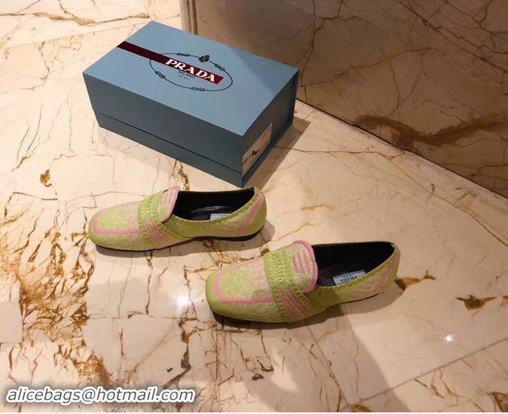 Hot Style Prada Geometric Pattern Semi-stretch Jacquard Knit Fabric Loafers P94851 Green 2019