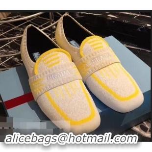 Shop Cheap Prada Geometric Pattern Semi-stretch Jacquard Knit Fabric Loafers P94851 Yellow 2019