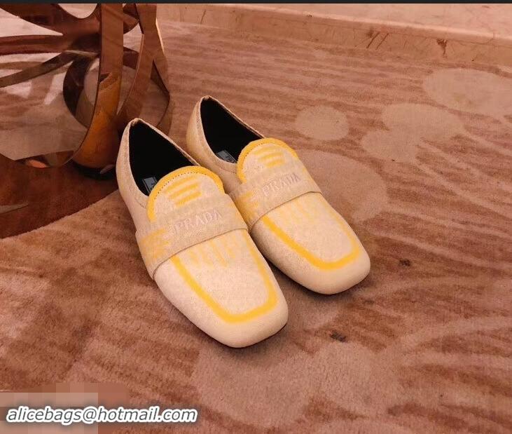 Shop Cheap Prada Geometric Pattern Semi-stretch Jacquard Knit Fabric Loafers P94851 Yellow 2019