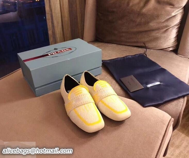 Shop Cheap Prada Geometric Pattern Semi-stretch Jacquard Knit Fabric Loafers P94851 Yellow 2019