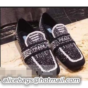 Buy Discount Prada Geometric Pattern Semi-stretch Jacquard Knit Fabric Loafers P94851 Black 2019