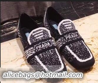 Buy Discount Prada Geometric Pattern Semi-stretch Jacquard Knit Fabric Loafers P94851 Black 2019