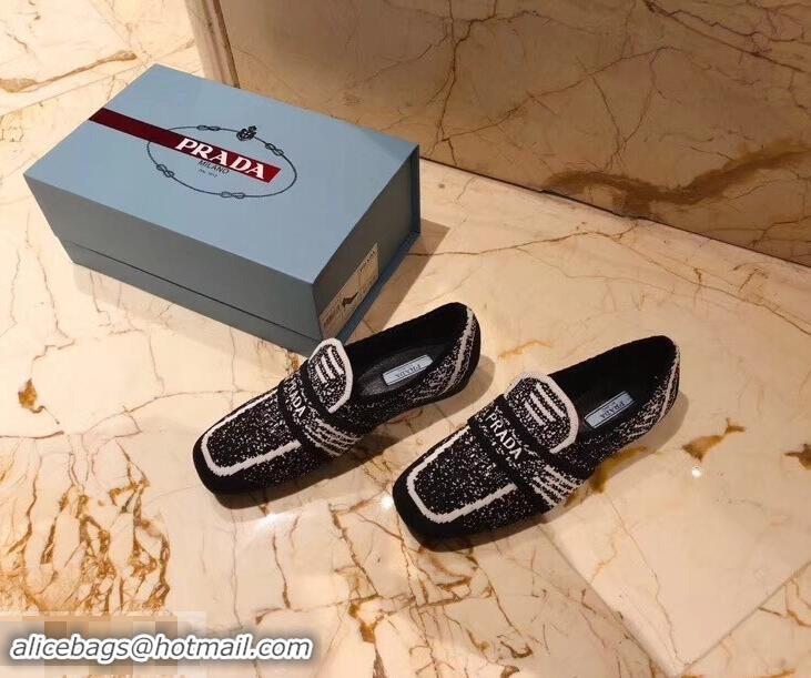 Buy Discount Prada Geometric Pattern Semi-stretch Jacquard Knit Fabric Loafers P94851 Black 2019