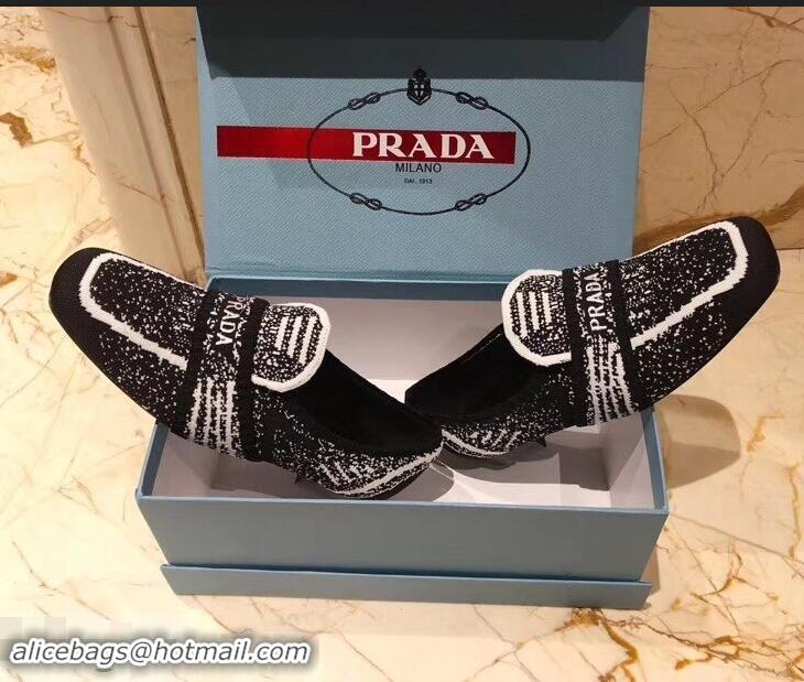 Buy Discount Prada Geometric Pattern Semi-stretch Jacquard Knit Fabric Loafers P94851 Black 2019