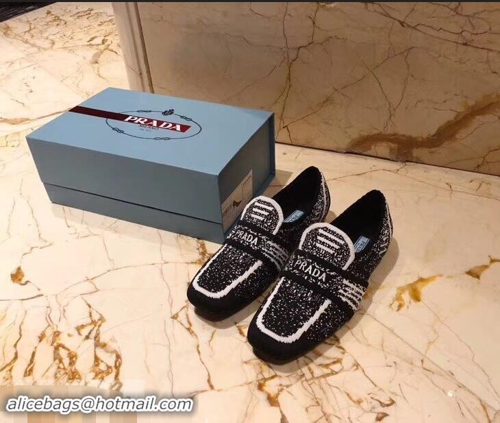 Buy Discount Prada Geometric Pattern Semi-stretch Jacquard Knit Fabric Loafers P94851 Black 2019