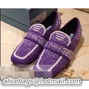 Good Quality Prada Geometric Pattern Semi-stretch Jacquard Knit Fabric Loafers P94851 Purple 2019