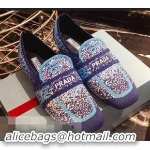 Inexpensive Prada Geometric Pattern Semi-stretch Jacquard Knit Fabric Loafers P94851 Blue 2019