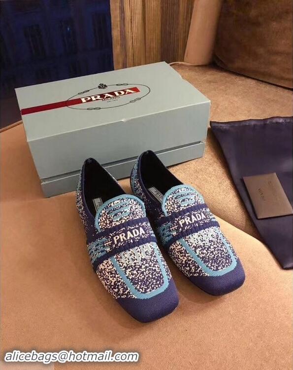 Inexpensive Prada Geometric Pattern Semi-stretch Jacquard Knit Fabric Loafers P94851 Blue 2019