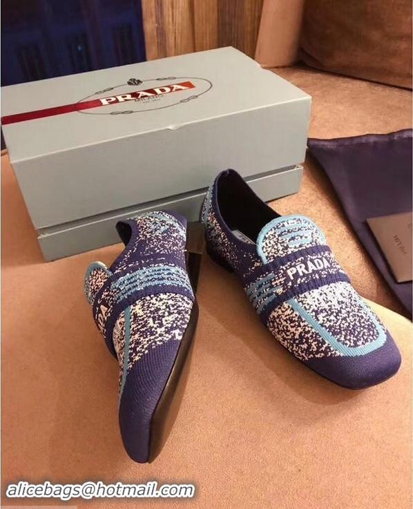 Inexpensive Prada Geometric Pattern Semi-stretch Jacquard Knit Fabric Loafers P94851 Blue 2019