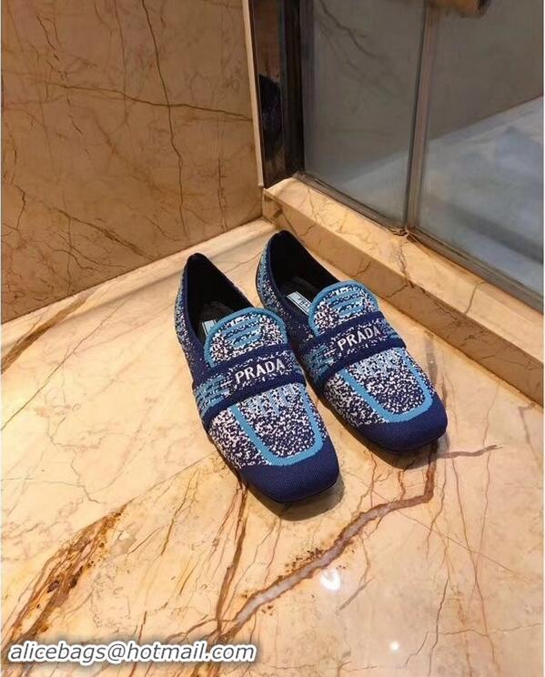 Inexpensive Prada Geometric Pattern Semi-stretch Jacquard Knit Fabric Loafers P94851 Blue 2019