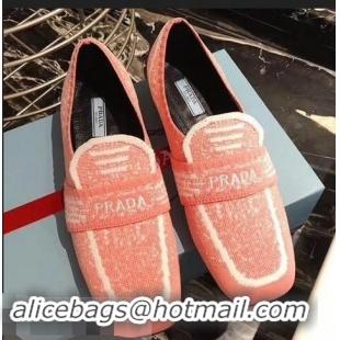 Grade Quality Prada Geometric Pattern Semi-stretch Jacquard Knit Fabric Loafers P94851 Pink 2019