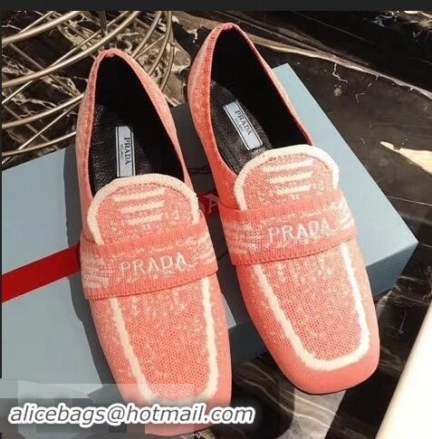 Grade Quality Prada Geometric Pattern Semi-stretch Jacquard Knit Fabric Loafers P94851 Pink 2019