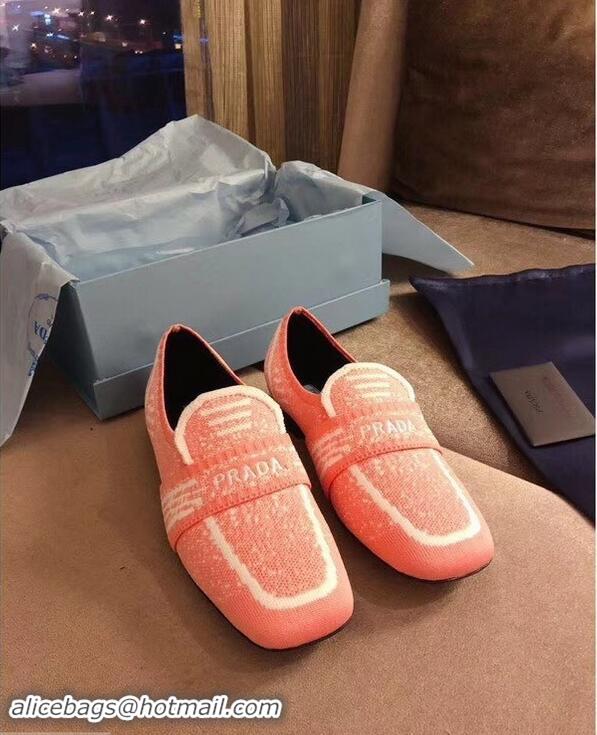 Grade Quality Prada Geometric Pattern Semi-stretch Jacquard Knit Fabric Loafers P94851 Pink 2019