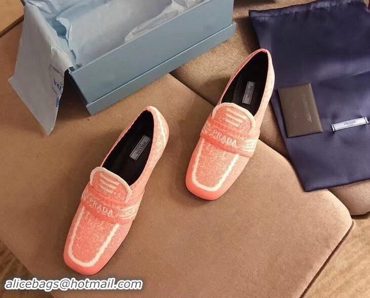 Grade Quality Prada Geometric Pattern Semi-stretch Jacquard Knit Fabric Loafers P94851 Pink 2019