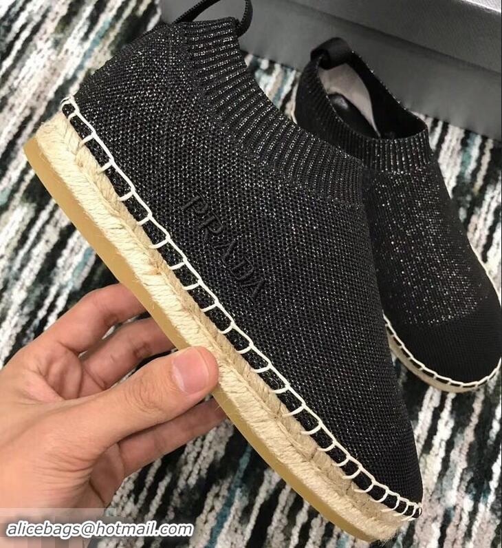 Cheapest Prada Sock-style Knitted Espadrilles P94901 Black 2019