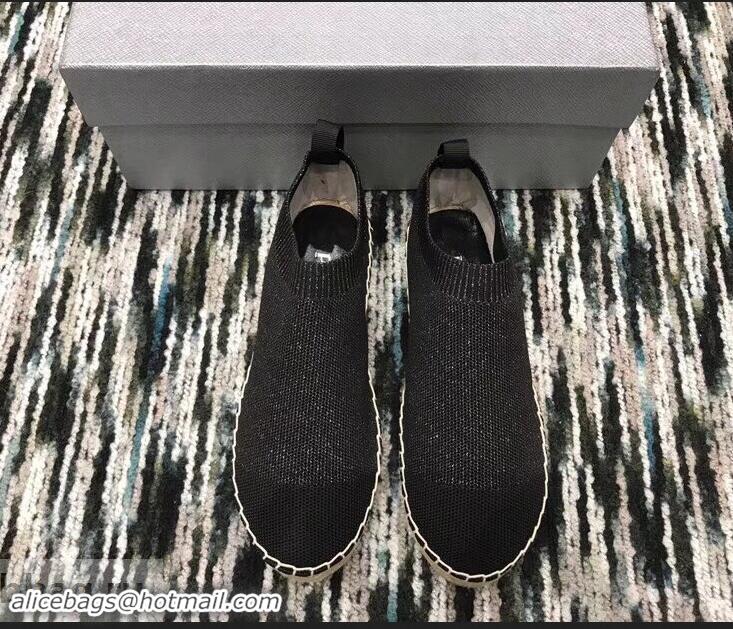 Cheapest Prada Sock-style Knitted Espadrilles P94901 Black 2019