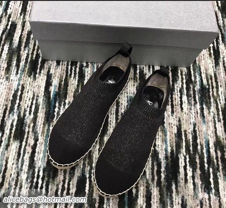 Cheapest Prada Sock-style Knitted Espadrilles P94901 Black 2019