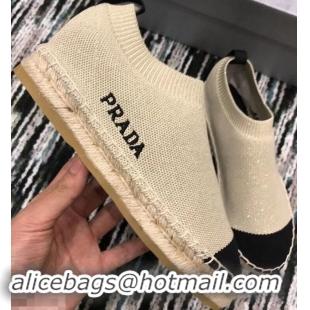 Buy Cheap Prada Sock-style Knitted Espadrilles P94901 Beige 2019