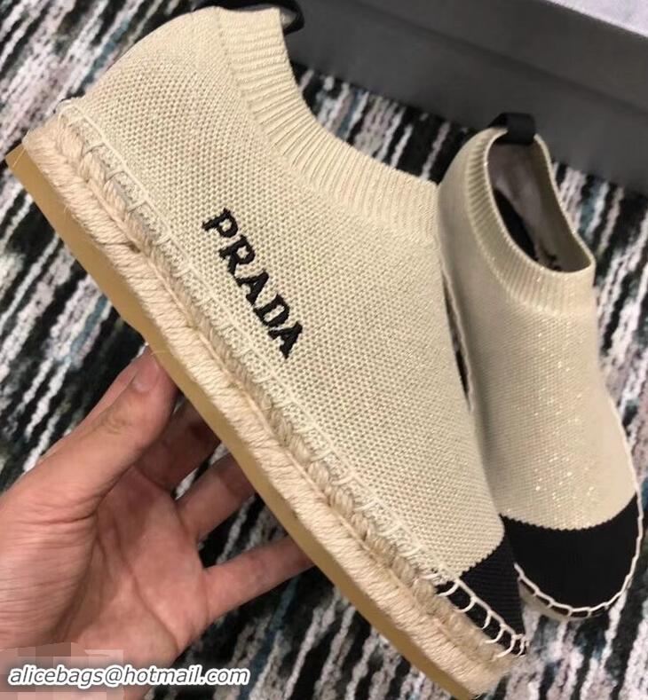 Buy Cheap Prada Sock-style Knitted Espadrilles P94901 Beige 2019