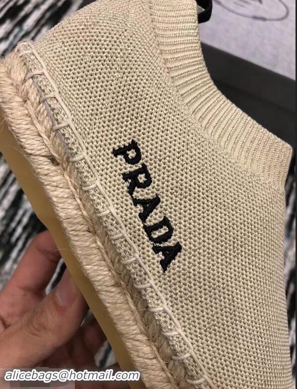 Buy Cheap Prada Sock-style Knitted Espadrilles P94901 Beige 2019