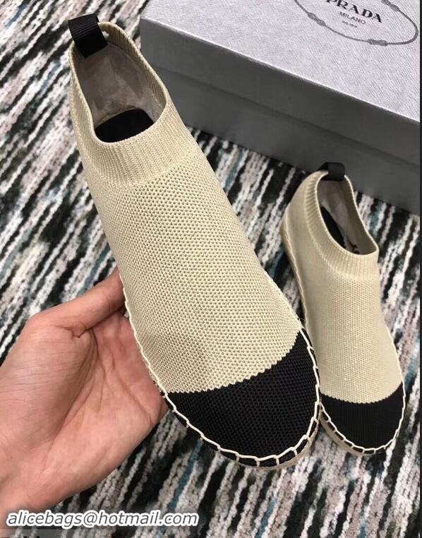 Buy Cheap Prada Sock-style Knitted Espadrilles P94901 Beige 2019