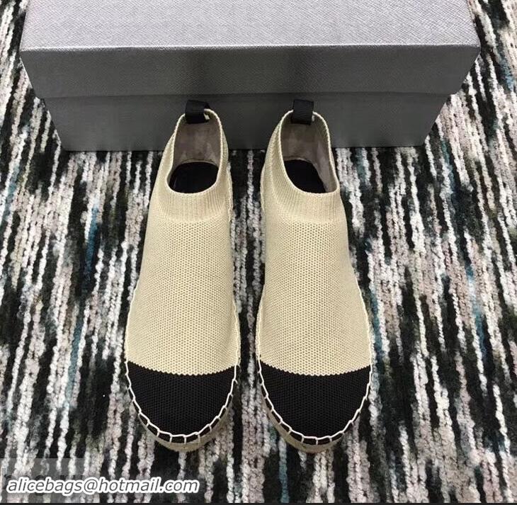 Buy Cheap Prada Sock-style Knitted Espadrilles P94901 Beige 2019