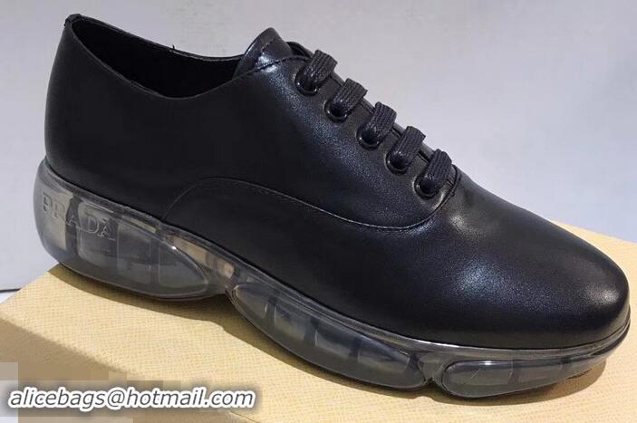 Particularly Recommended Prada Leather Oxford Shoes With Rubber Sole P96610 Black 2019