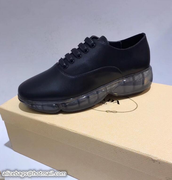 Particularly Recommended Prada Leather Oxford Shoes With Rubber Sole P96610 Black 2019