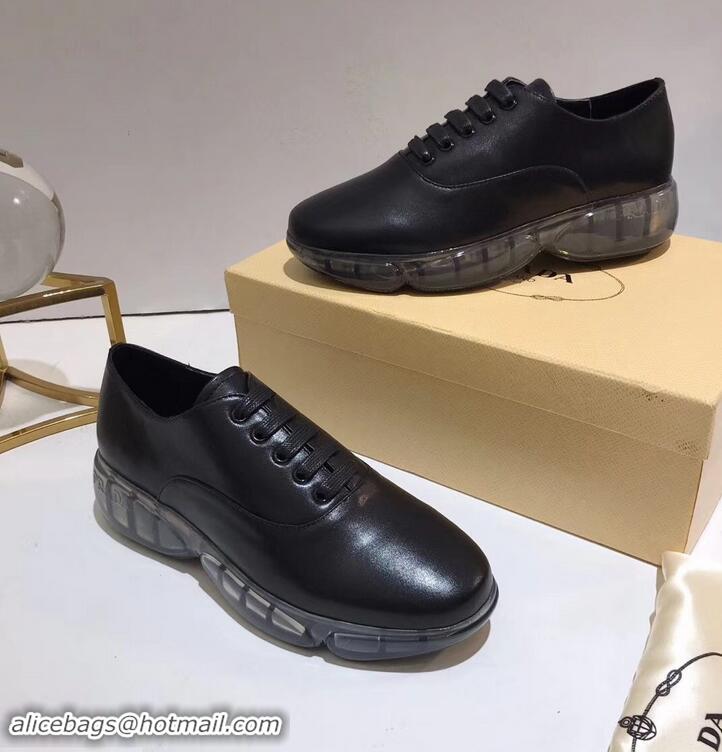 Particularly Recommended Prada Leather Oxford Shoes With Rubber Sole P96610 Black 2019