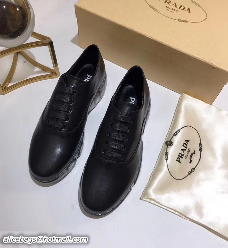 Particularly Recommended Prada Leather Oxford Shoes With Rubber Sole P96610 Black 2019