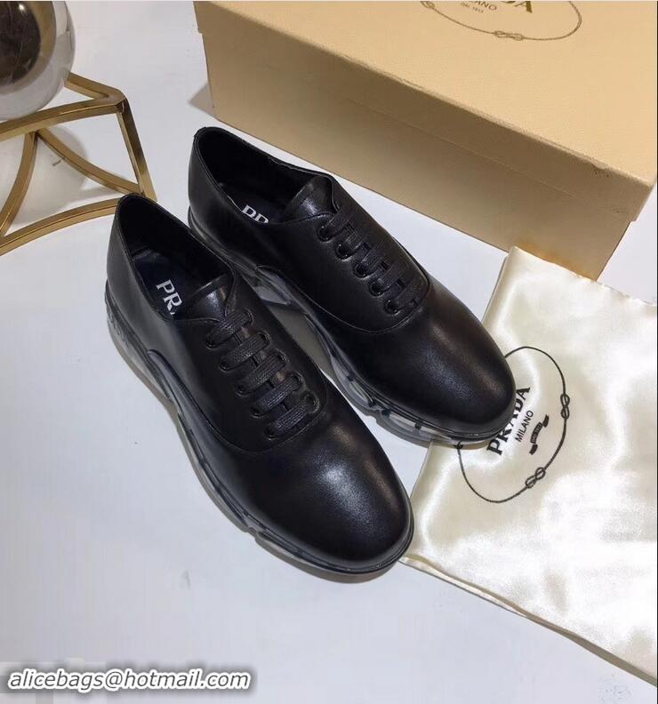 Particularly Recommended Prada Leather Oxford Shoes With Rubber Sole P96610 Black 2019