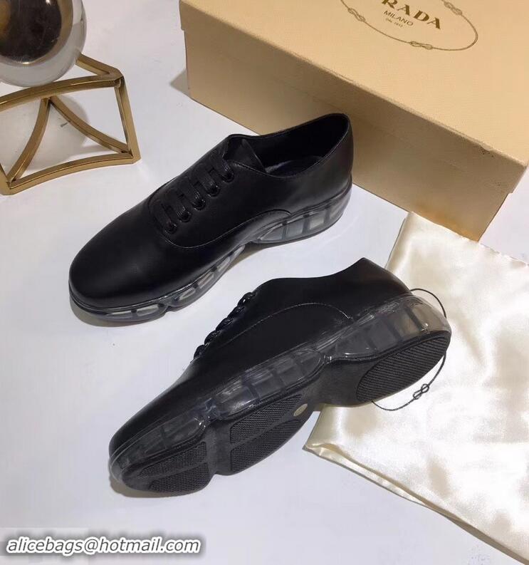 Particularly Recommended Prada Leather Oxford Shoes With Rubber Sole P96610 Black 2019