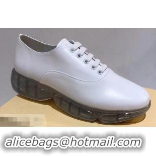 Grade Cheap Prada Leather Oxford Shoes With Rubber Sole P96610 White 2019