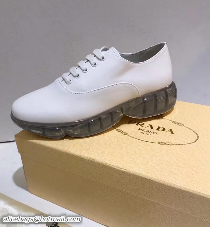 Grade Cheap Prada Leather Oxford Shoes With Rubber Sole P96610 White 2019