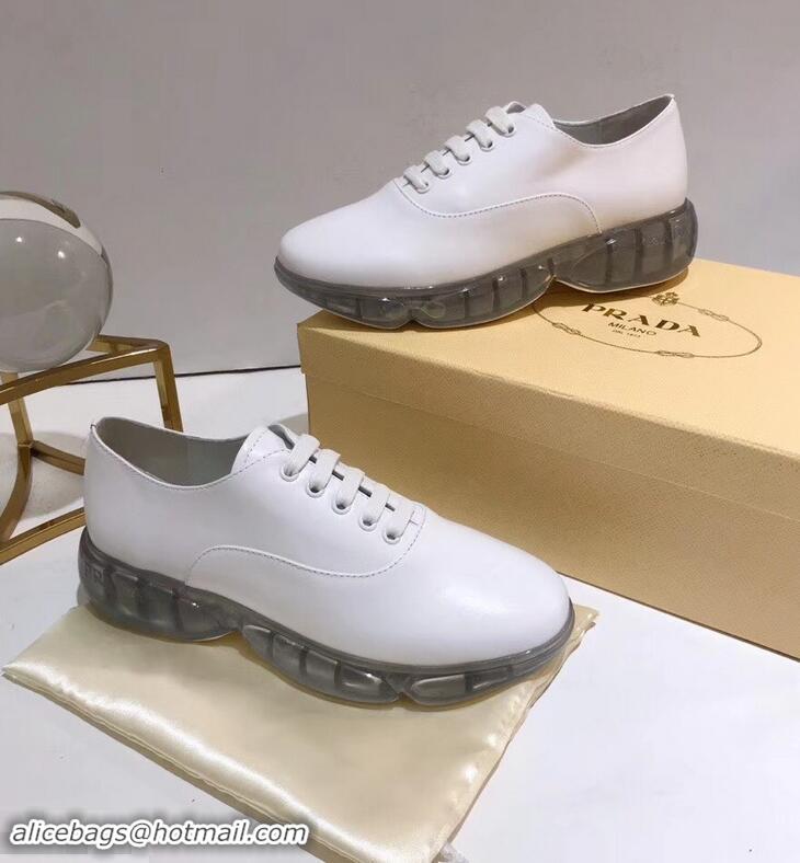 Grade Cheap Prada Leather Oxford Shoes With Rubber Sole P96610 White 2019