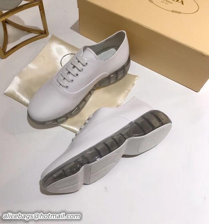 Grade Cheap Prada Leather Oxford Shoes With Rubber Sole P96610 White 2019