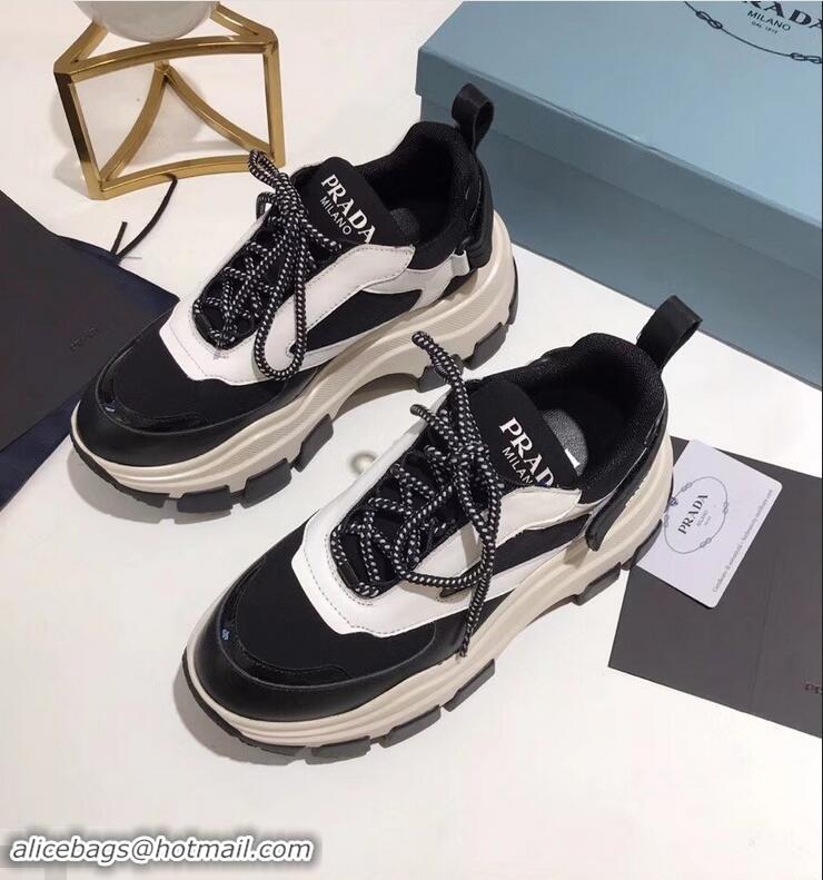 Buy New Prada Platform Sneakers With Rubber Sole P96612 Black/Creamy 2019