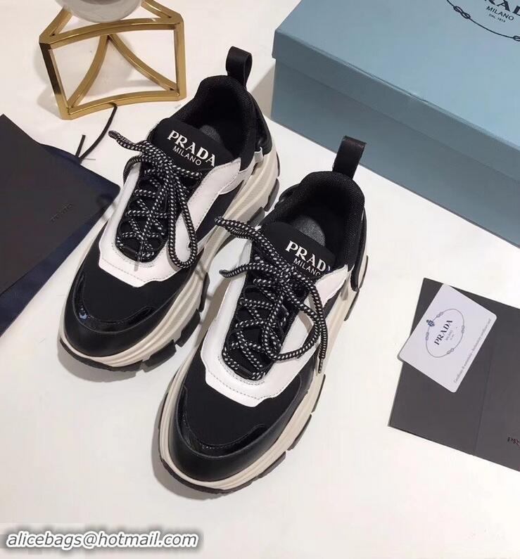 Buy New Prada Platform Sneakers With Rubber Sole P96612 Black/Creamy 2019