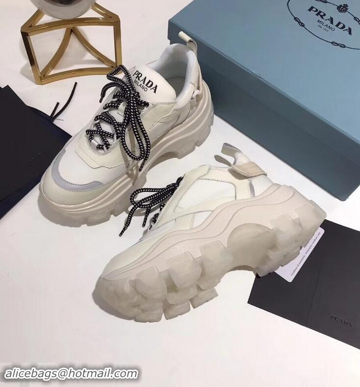 Shop Cheap Prada Platform Sneakers With Rubber Sole P96612 Creamy 2019