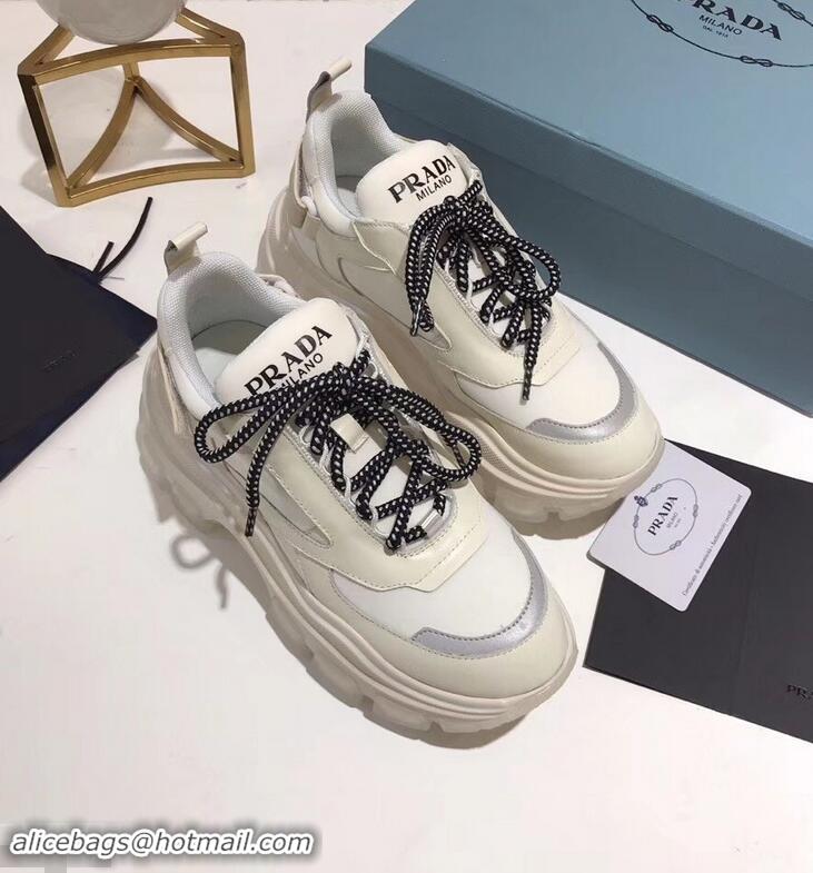 Shop Cheap Prada Platform Sneakers With Rubber Sole P96612 Creamy 2019