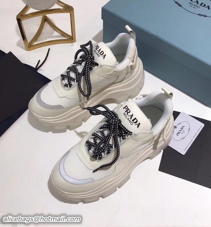 Shop Cheap Prada Platform Sneakers With Rubber Sole P96612 Creamy 2019