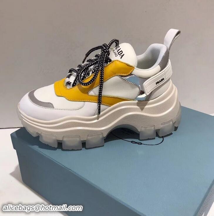 Sumptuous Prada Platform Sneakers With Rubber Sole P96612 Creamy/Yellow 2019