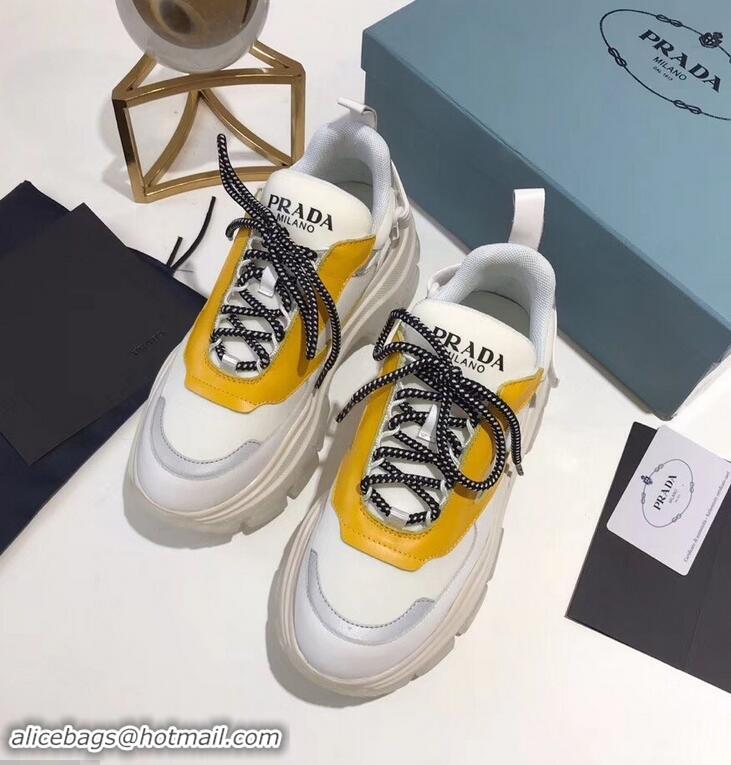 Sumptuous Prada Platform Sneakers With Rubber Sole P96612 Creamy/Yellow 2019