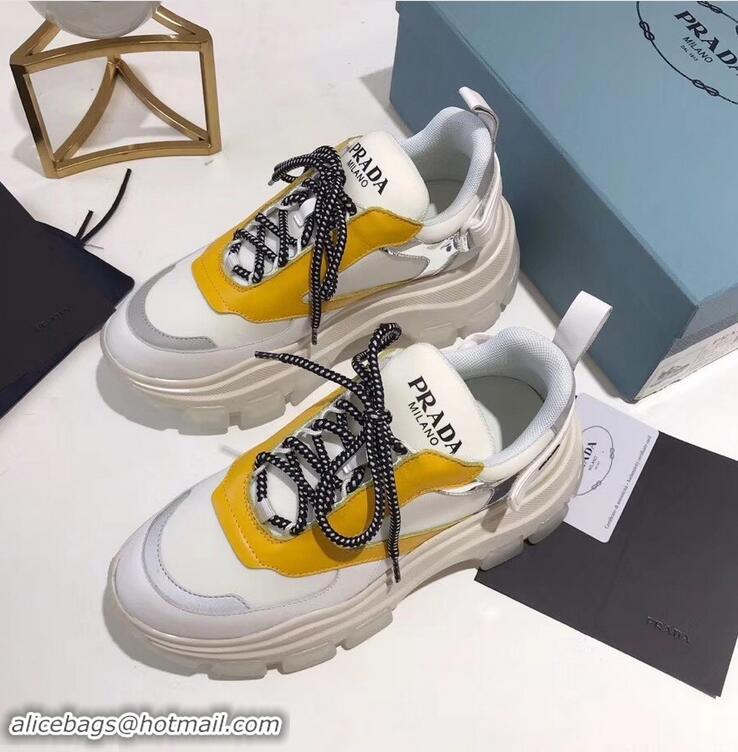 Sumptuous Prada Platform Sneakers With Rubber Sole P96612 Creamy/Yellow 2019