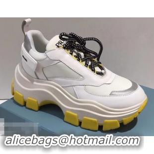 Unique Imitation Prada Platform Sneakers With Rubber Sole P96612 Creamy/Yellow 2019