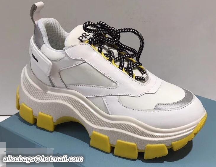 Unique Imitation Prada Platform Sneakers With Rubber Sole P96612 Creamy/Yellow 2019