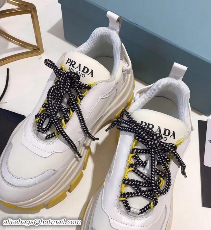 Unique Imitation Prada Platform Sneakers With Rubber Sole P96612 Creamy/Yellow 2019