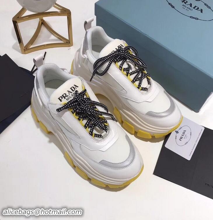 Unique Imitation Prada Platform Sneakers With Rubber Sole P96612 Creamy/Yellow 2019